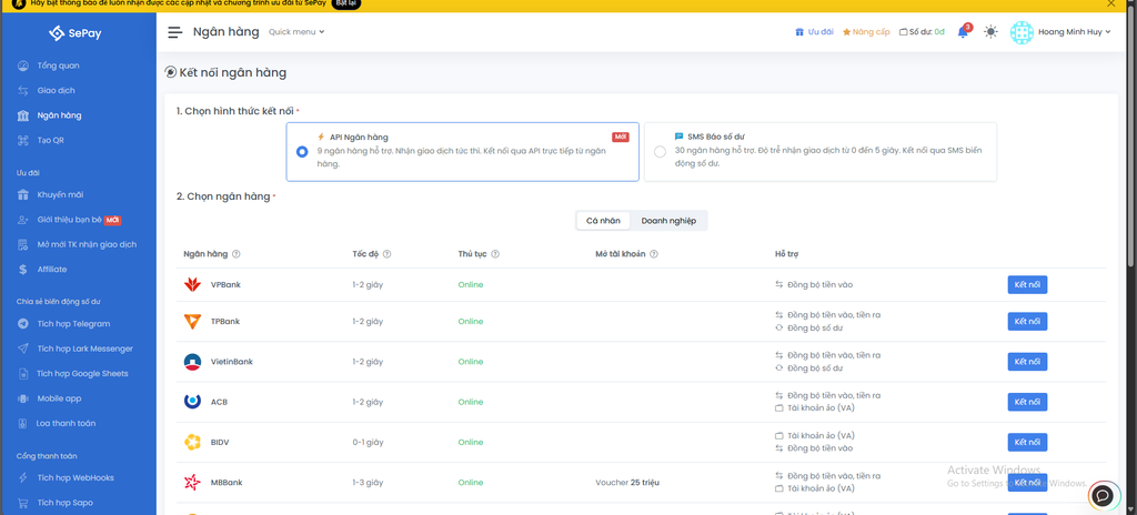 Bank Connection List