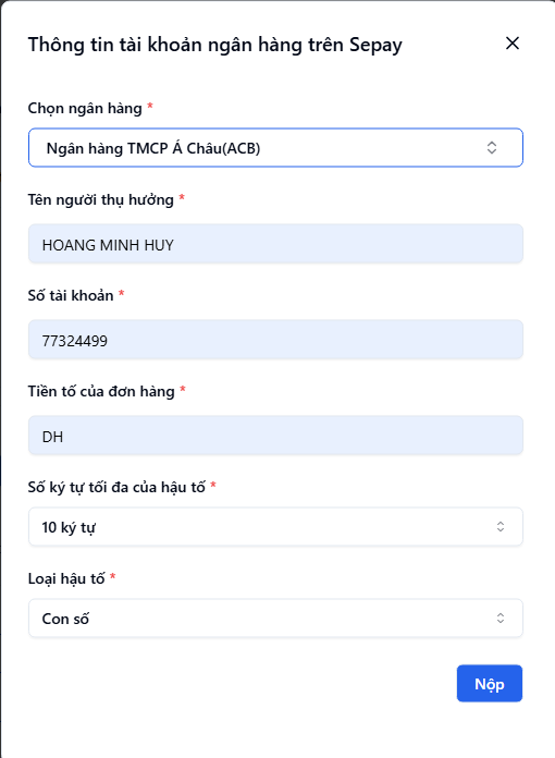 SePay Bank Information Form